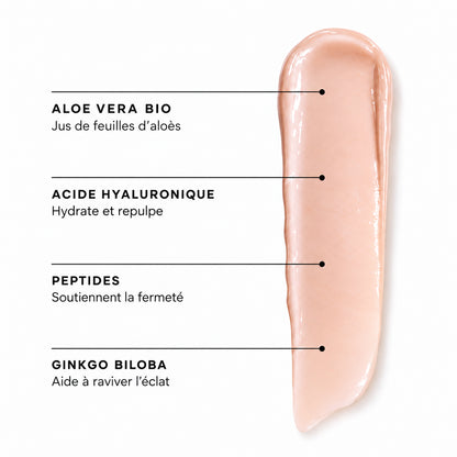 Texture du sérum anti-âge aux peptides L’Instinct Ambré de Valnay, avec aloe vera bio, acide hyaluronique, peptides et ginkgo biloba, pour hydrater, raffermir et raviver l’éclat de la peau