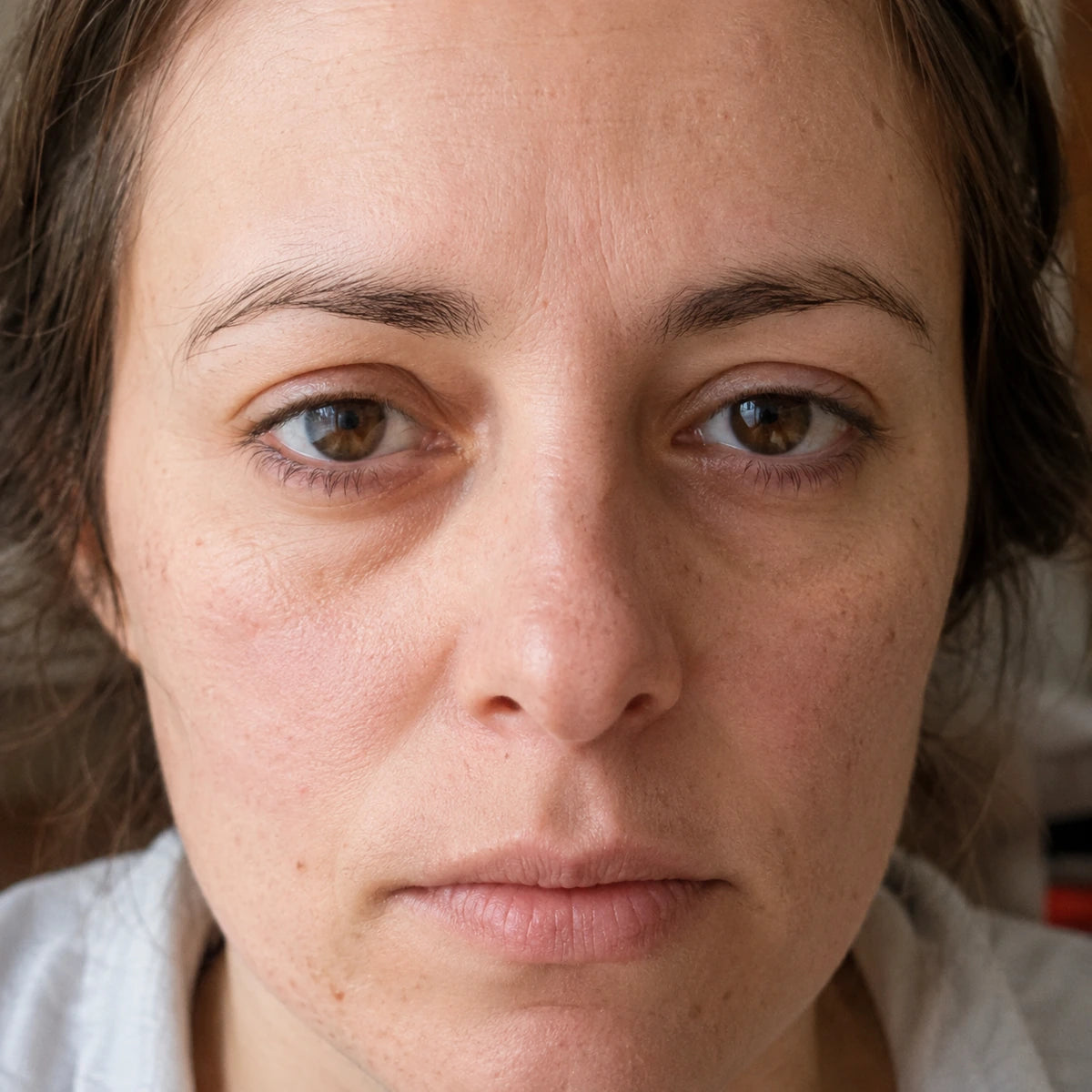 Visage présentant des ridules et des signes de déshydratation avant l’utilisation de L’Heure Souveraine de Valnay