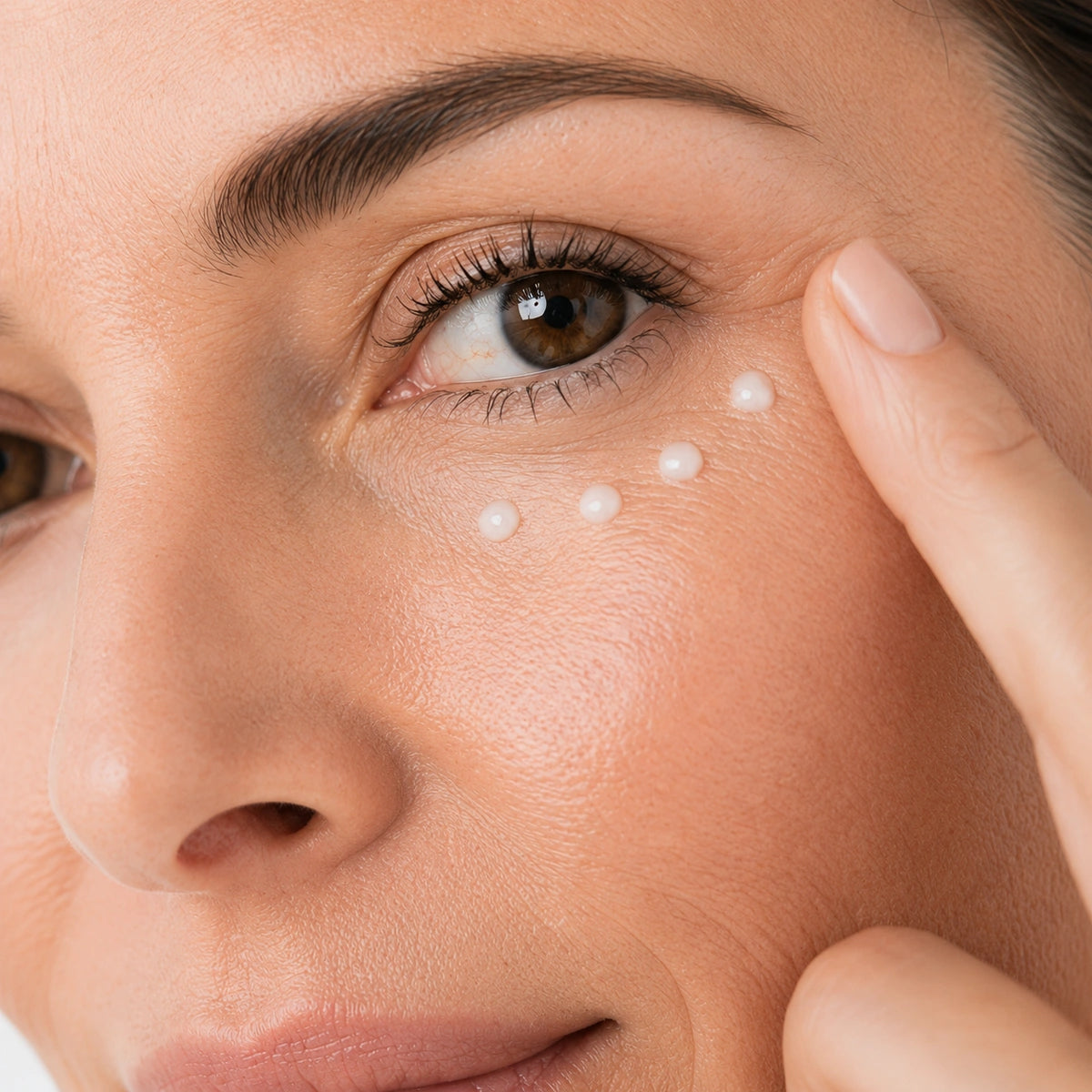 Femme appliquant Le Premier Regard crème lissante contour des yeux de Valnay Paris sur le contour des yeux